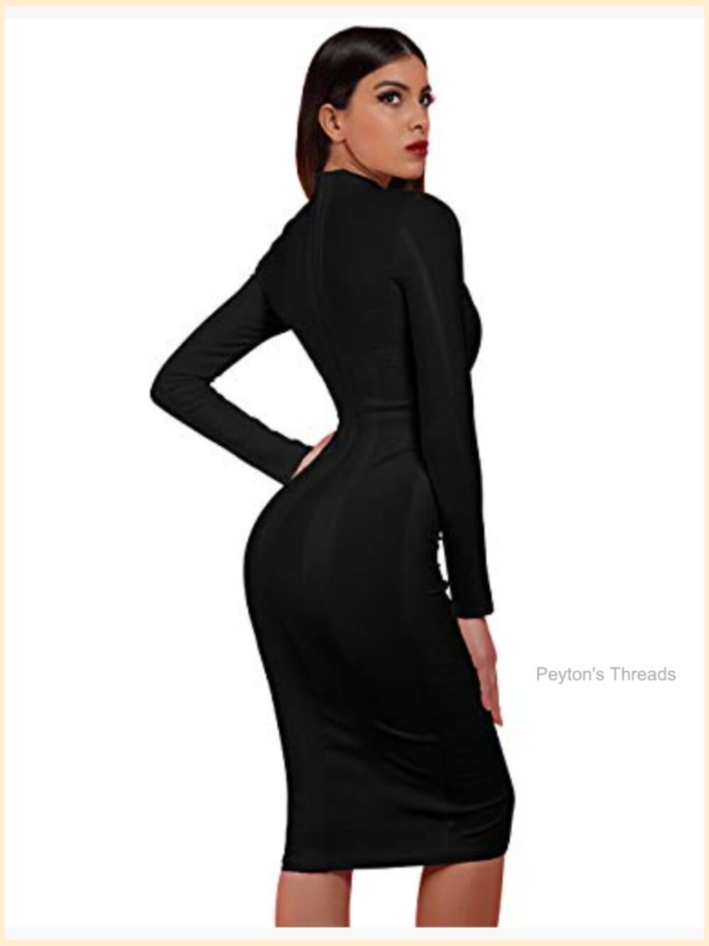 Sexy Cut Out Long Sleeve Midi Bodycon Party Bandage Dress - Picture 2 of 7